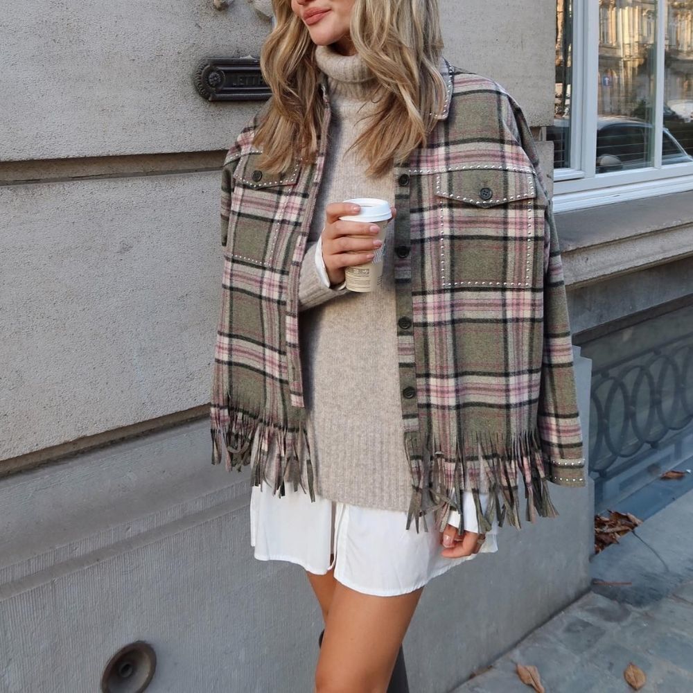 Zara WOOL BLEND PLAID WESTERN OVERSHIRT Shacket